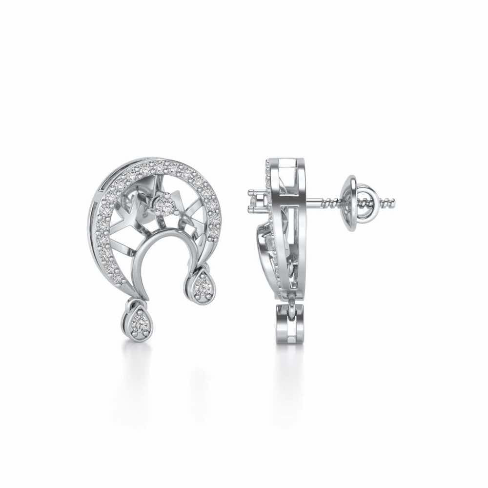 Artistic Moon Silver Earrings - White Gold - Image 4