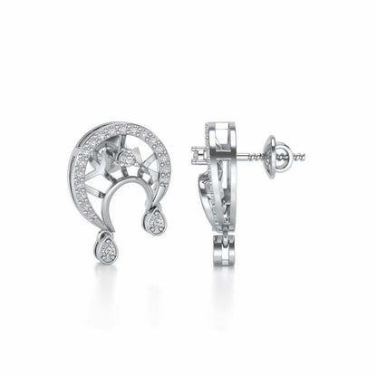 Artistic Moon Silver Earrings - White Gold - Image 4