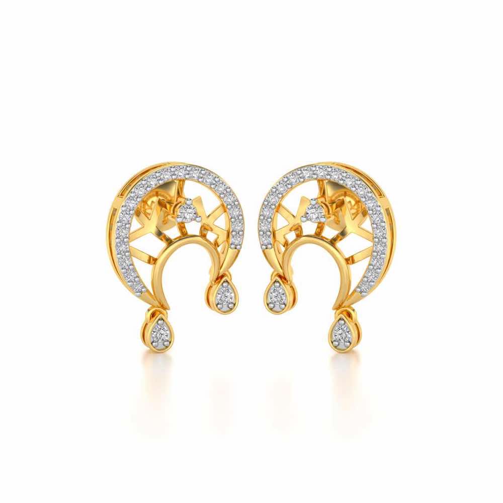 Artistic Moon Silver Earrings - Yellow Gold - Image 2