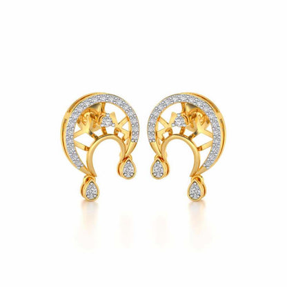 Artistic Moon Silver Earrings - Yellow Gold - Image 2