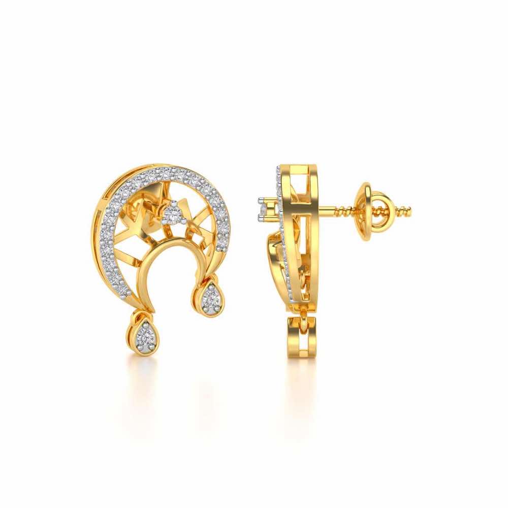 Artistic Moon Silver Earrings - Yellow Gold - Image 4