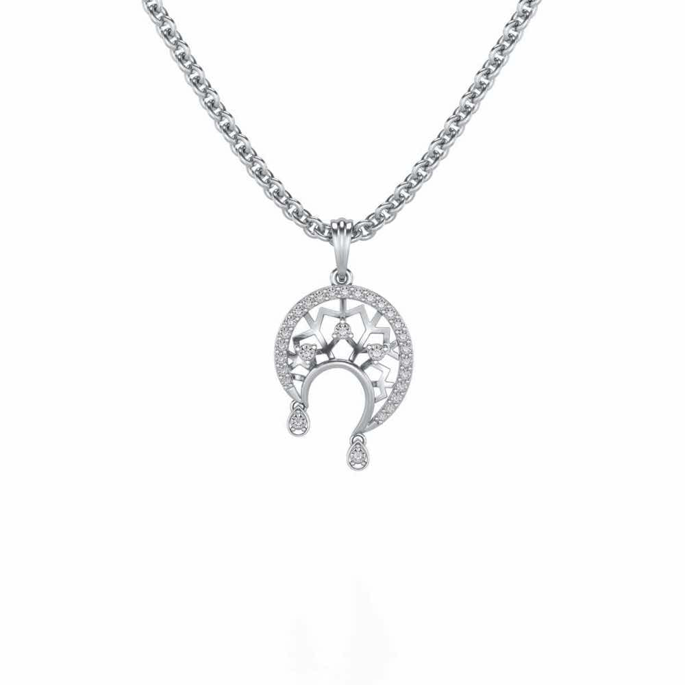 Artistic Moon Silver Pendant - White Gold - Image 1