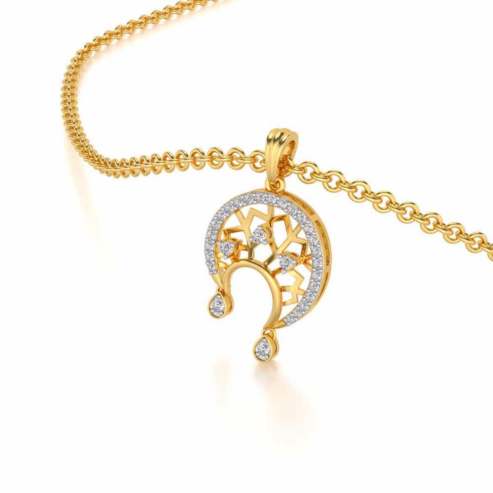Artistic Moon Silver Pendant - Yellow Gold - Image 2