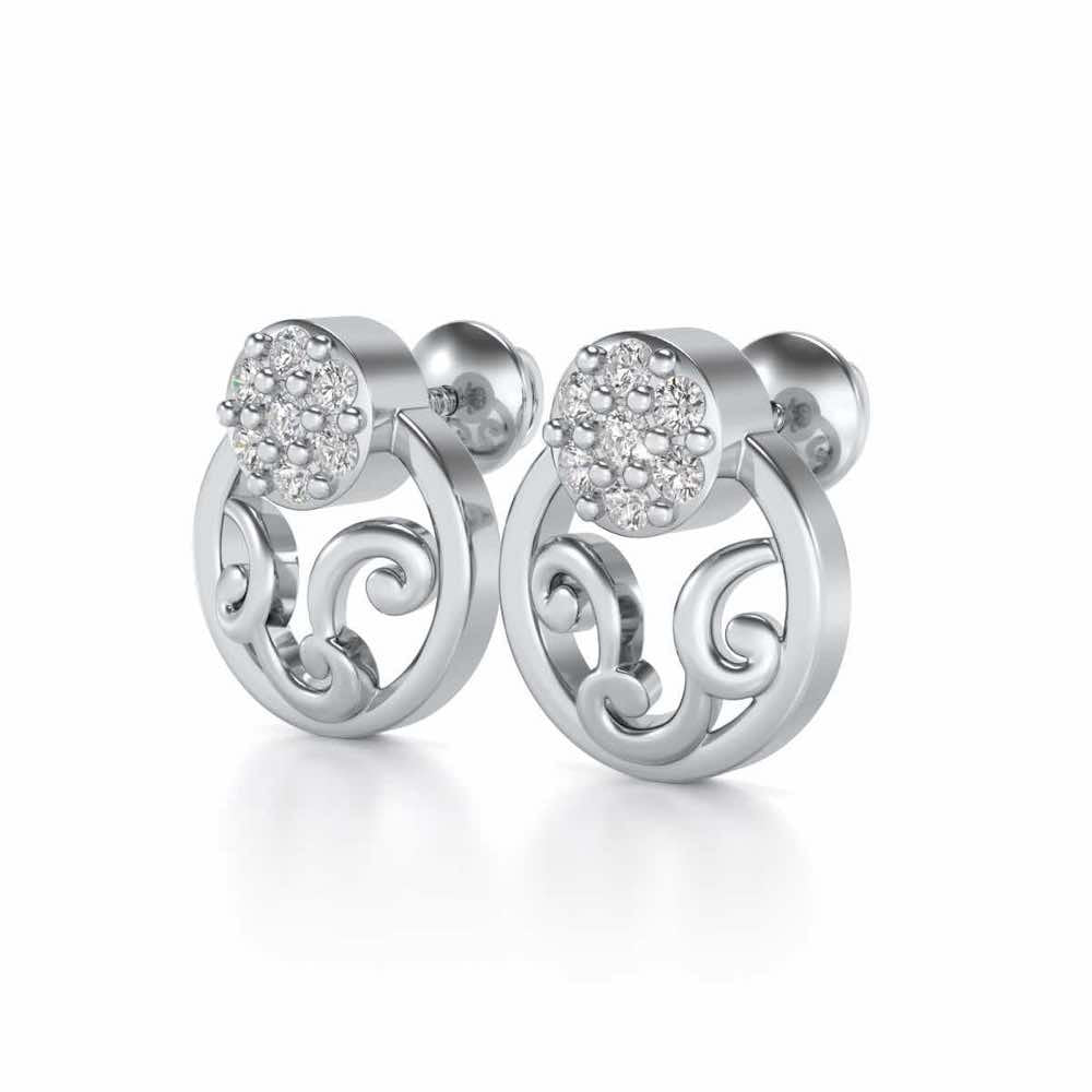 Artistic Motif Silver Earrings - White Gold - Image 3