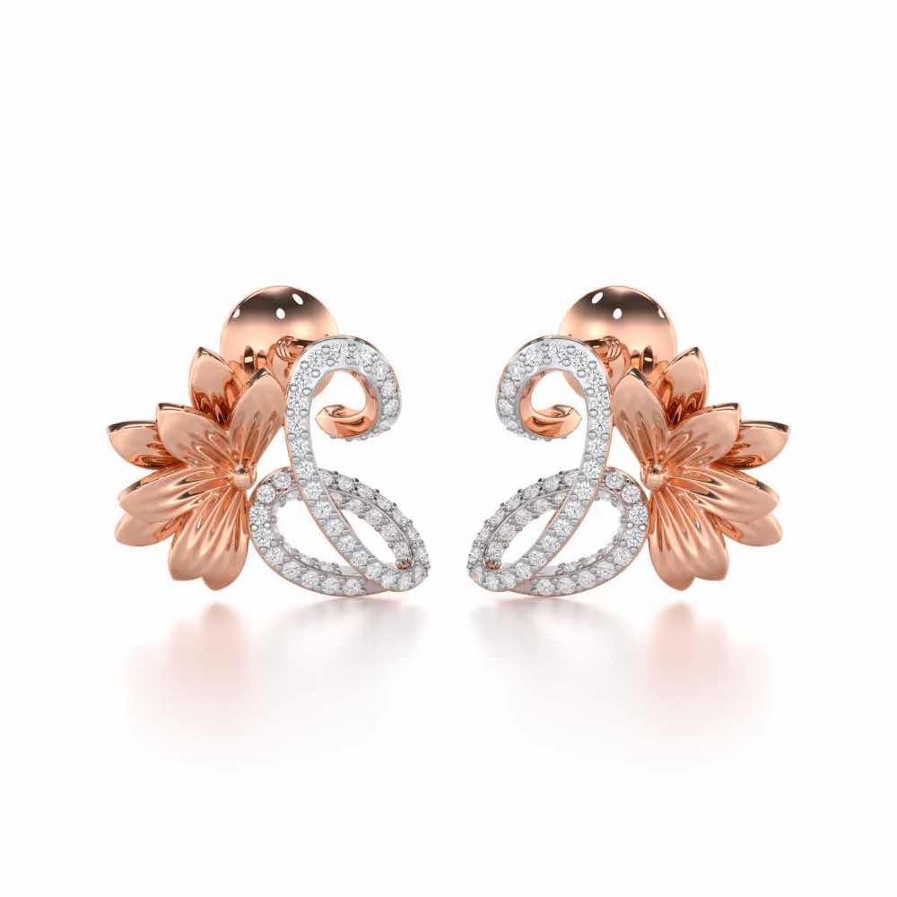 Aurora Bloom Silver Stud Earrings - Rose Gold - Image 2