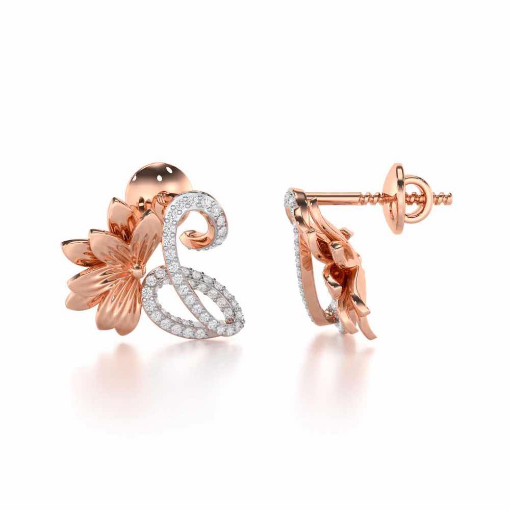 Aurora Bloom Silver Stud Earrings - Rose Gold - Image 4