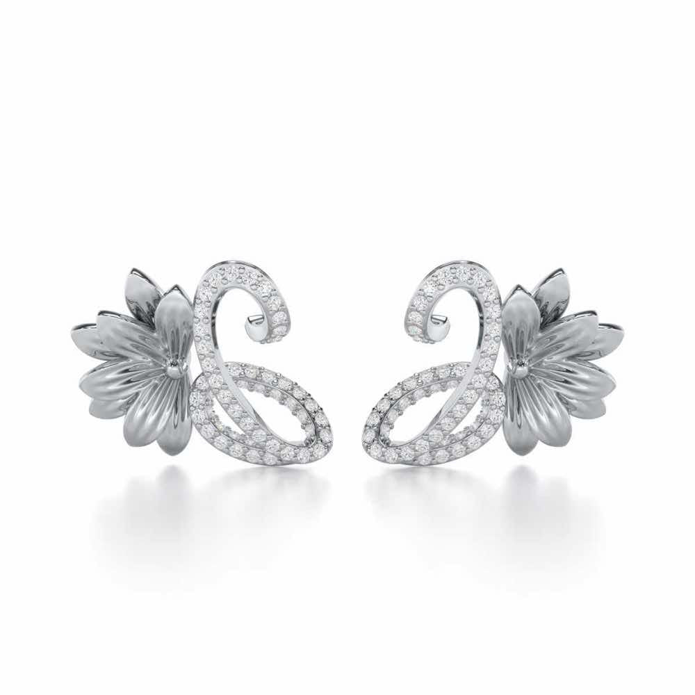 Aurora Bloom Silver Stud Earrings - White Gold - Image 1