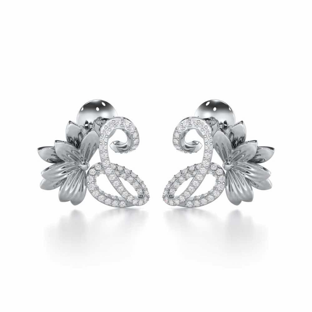 Aurora Bloom Silver Stud Earrings - White Gold - Image 2
