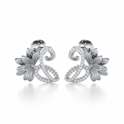 Aurora Bloom Silver Stud Earrings - White Gold - Image 2
