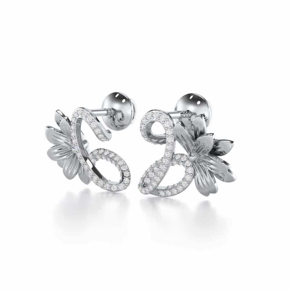Aurora Bloom Silver Stud Earrings - White Gold - Image 3