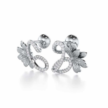 Aurora Bloom Silver Stud Earrings - White Gold - Image 3