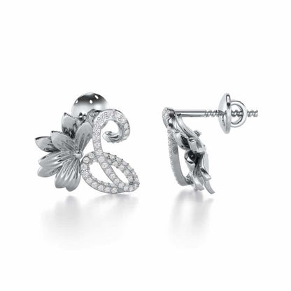 Aurora Bloom Silver Stud Earrings - White Gold - Image 4