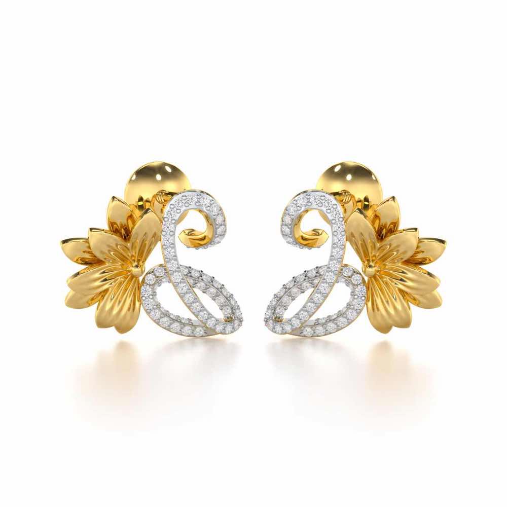 Aurora Bloom Silver Stud Earrings - Yellow Gold - Image 2
