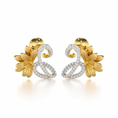 Aurora Bloom Silver Stud Earrings - Yellow Gold - Image 2