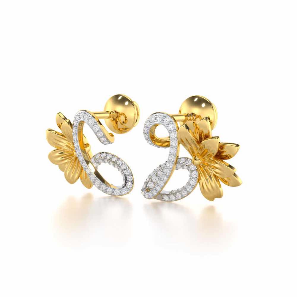 Aurora Bloom Silver Stud Earrings - Yellow Gold - Image 3
