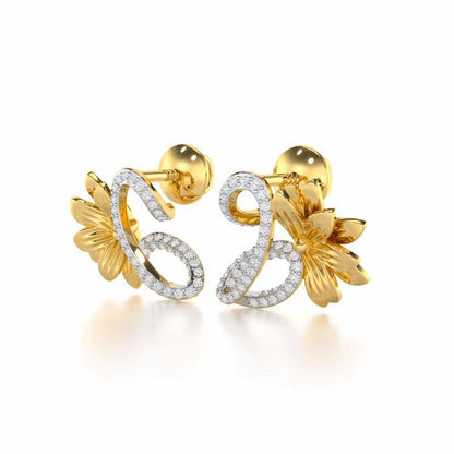 Aurora Bloom Silver Stud Earrings - Yellow Gold - Image 3