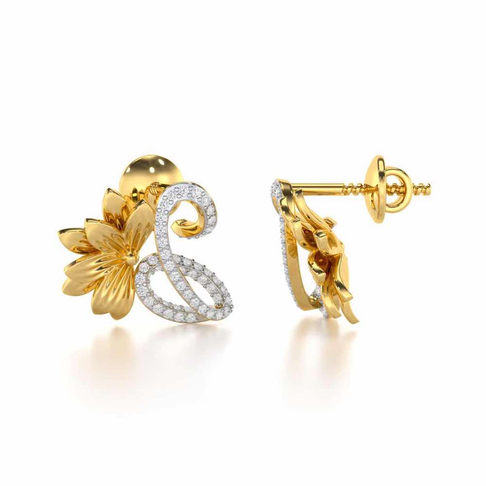 Aurora Bloom Silver Stud Earrings - Yellow Gold - Image 4