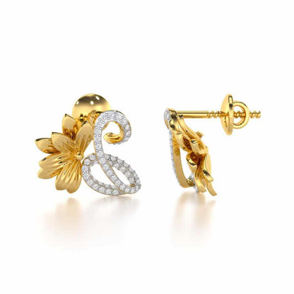 Aurora Bloom Silver Stud Earrings - Yellow Gold - Image 4