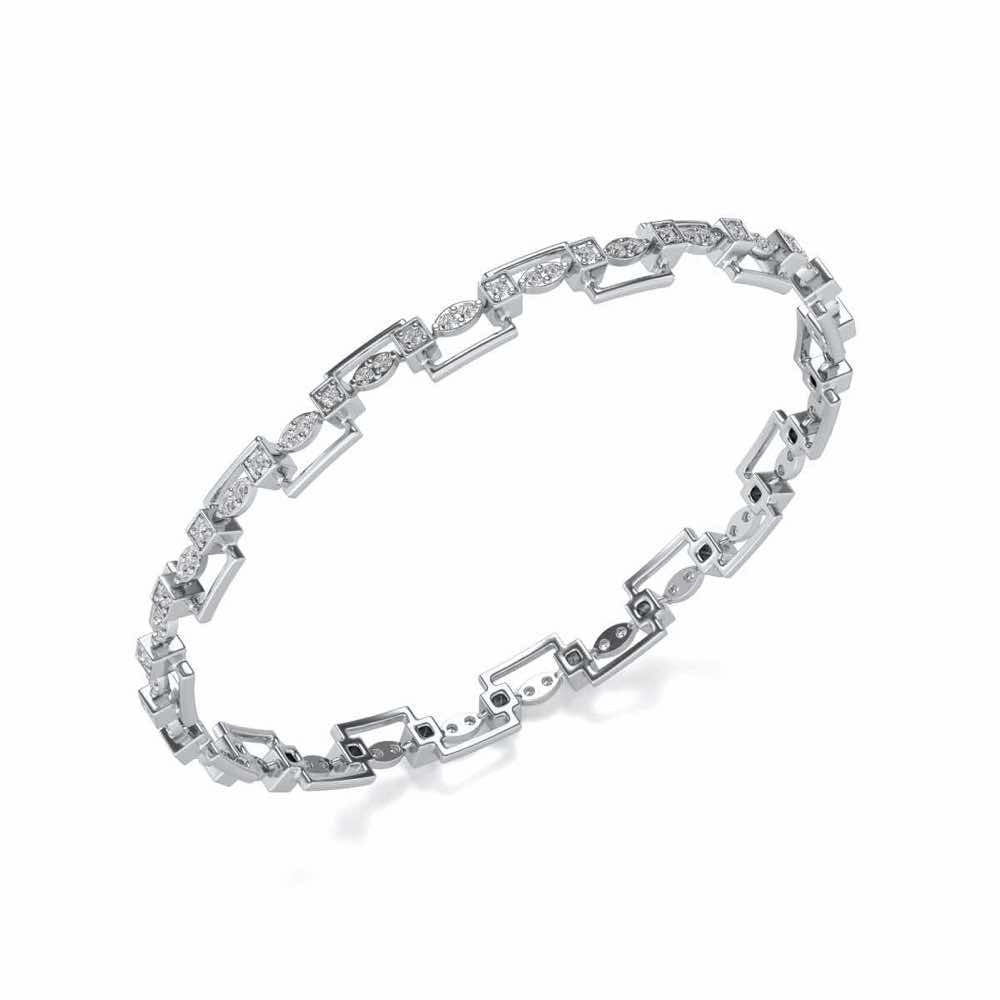 Bar Wave Silver Bangles - White Gold - Image 1