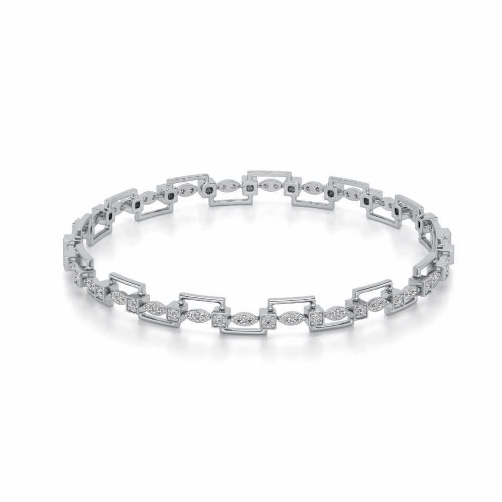 Bar Wave Silver Bangles - White Gold - Image 2