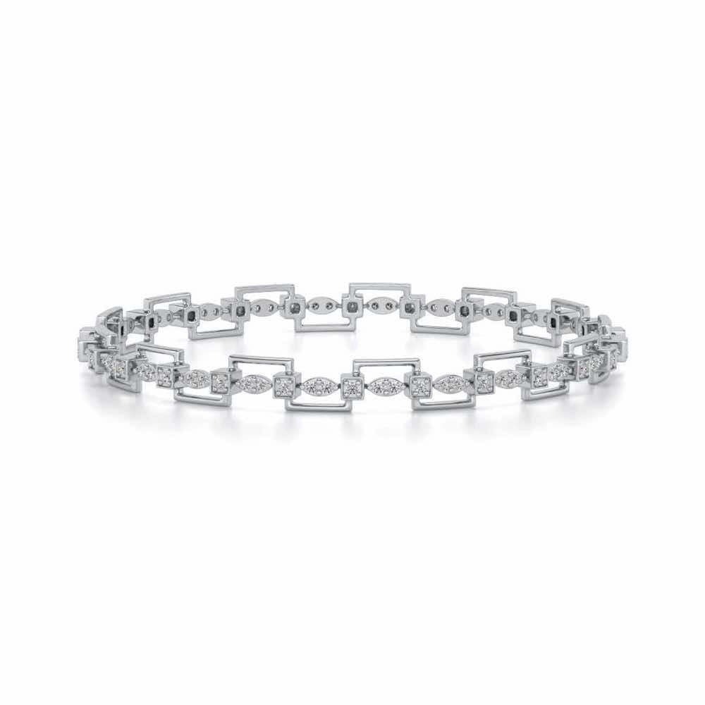 Bar Wave Silver Bangles - White Gold - Image 4
