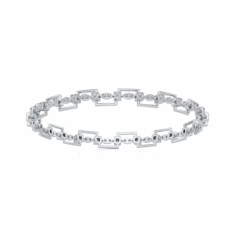 Bar Wave Silver Bangles - White Gold - Image 5