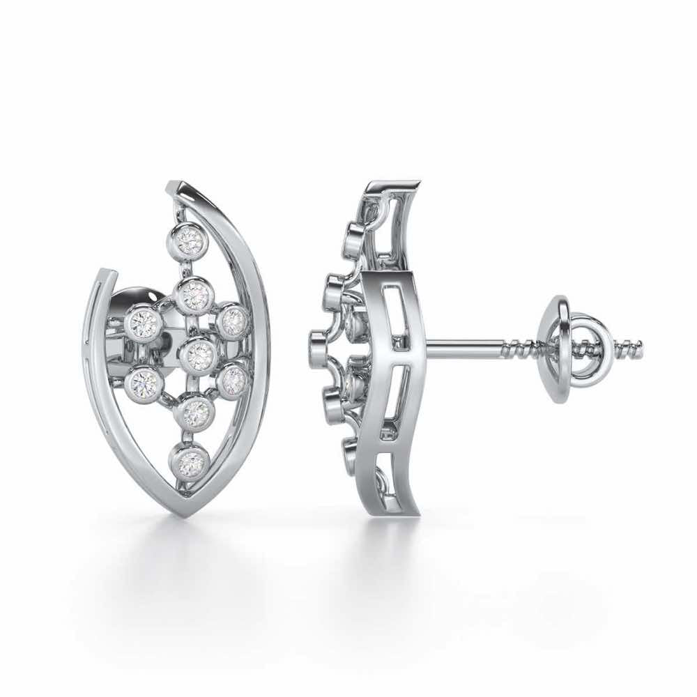 Beaded Flower Silver Earrings - White Gold - Image 4