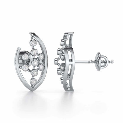 Beaded Flower Silver Earrings - White Gold - Image 4