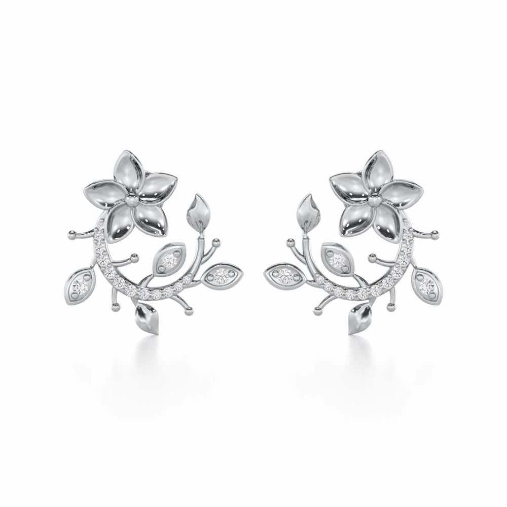 Beaming Vine Silver Earrings - White Gold - Image 1