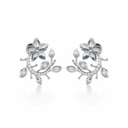 Beaming Vine Silver Earrings - White Gold - Image 2