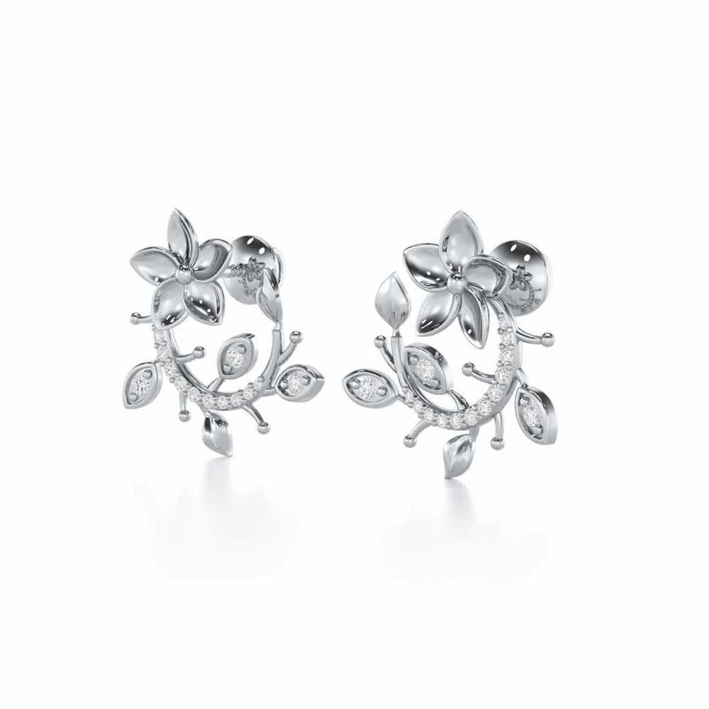Beaming Vine Silver Earrings - White Gold - Image 3