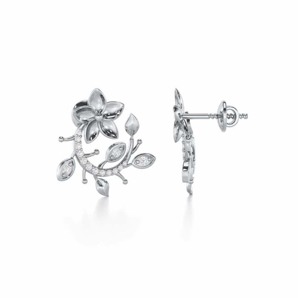 Beaming Vine Silver Earrings - White Gold - Image 4