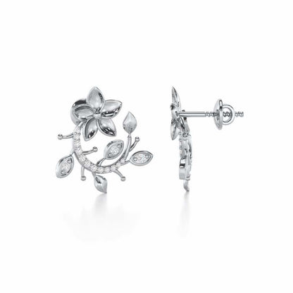 Beaming Vine Silver Earrings - White Gold - Image 4