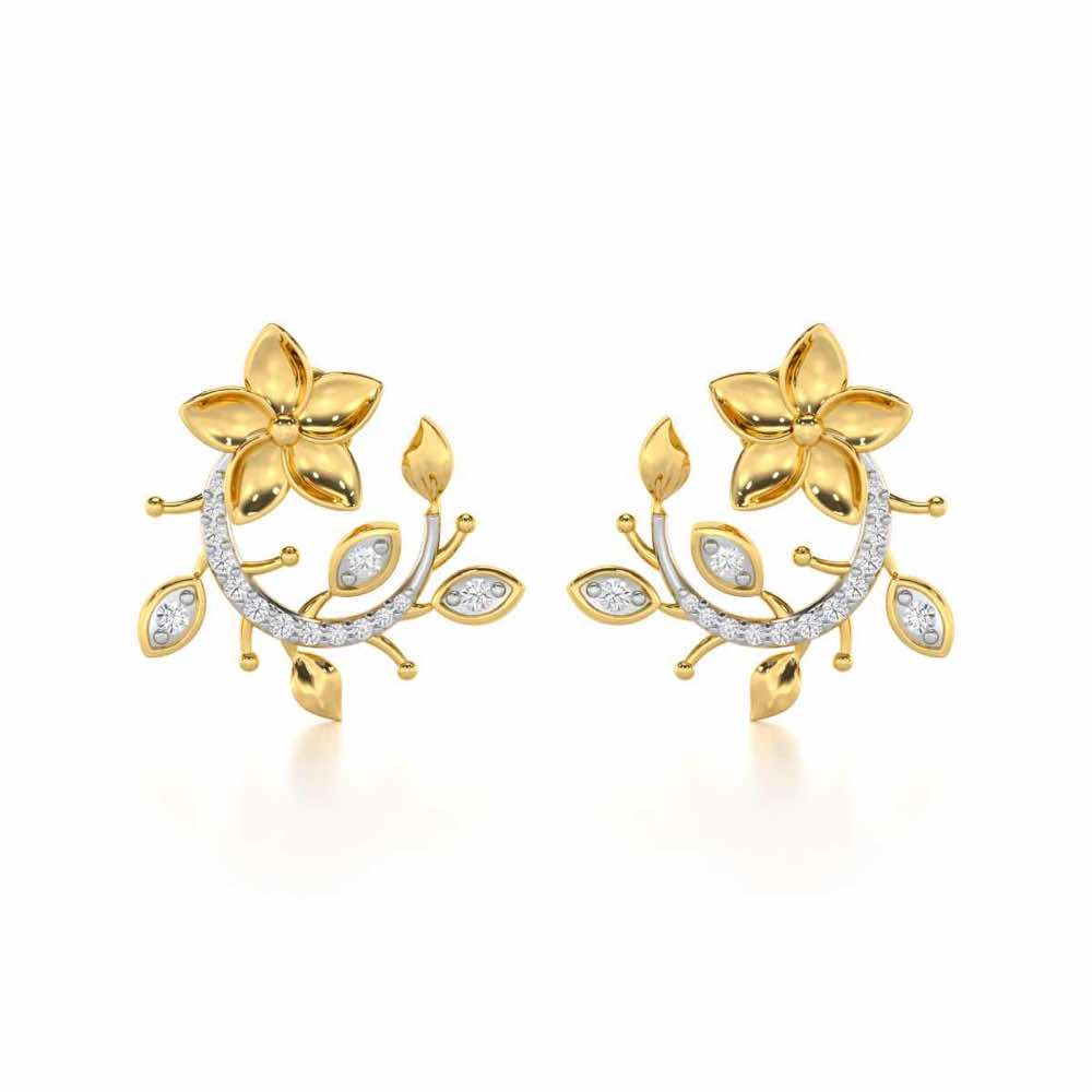 Beaming Vine Silver Earrings - Yellow Gold - Image 1