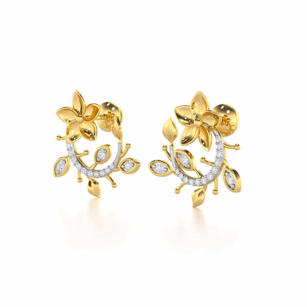 Beaming Vine Silver Earrings - Yellow Gold - Image 3
