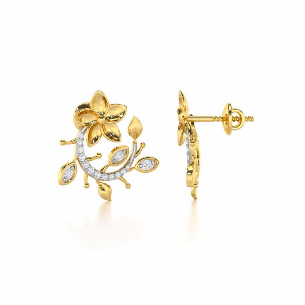 Beaming Vine Silver Earrings - Yellow Gold - Image 4