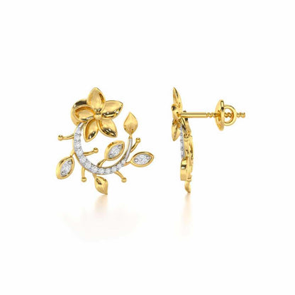 Beaming Vine Silver Earrings - Yellow Gold - Image 4