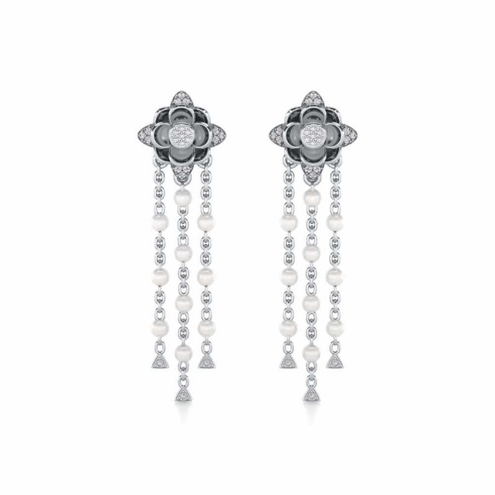 Bhrami Silver Dangler Earrings - White Gold - Image 1
