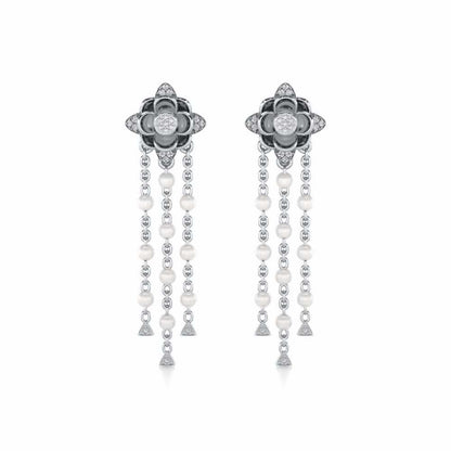 Bhrami Silver Dangler Earrings - White Gold - Image 1