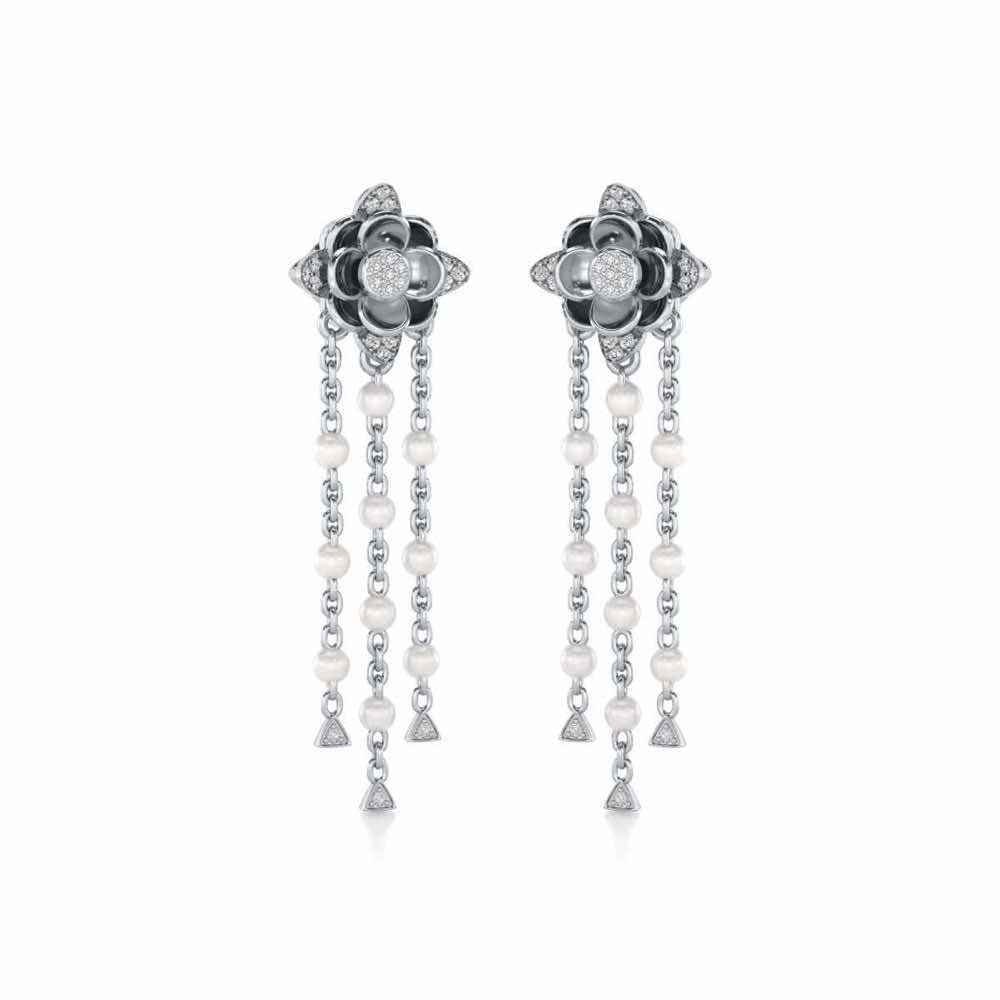 Bhrami Silver Dangler Earrings - White Gold - Image 2