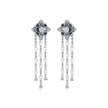 Bhrami Silver Dangler Earrings - White Gold - Image 2