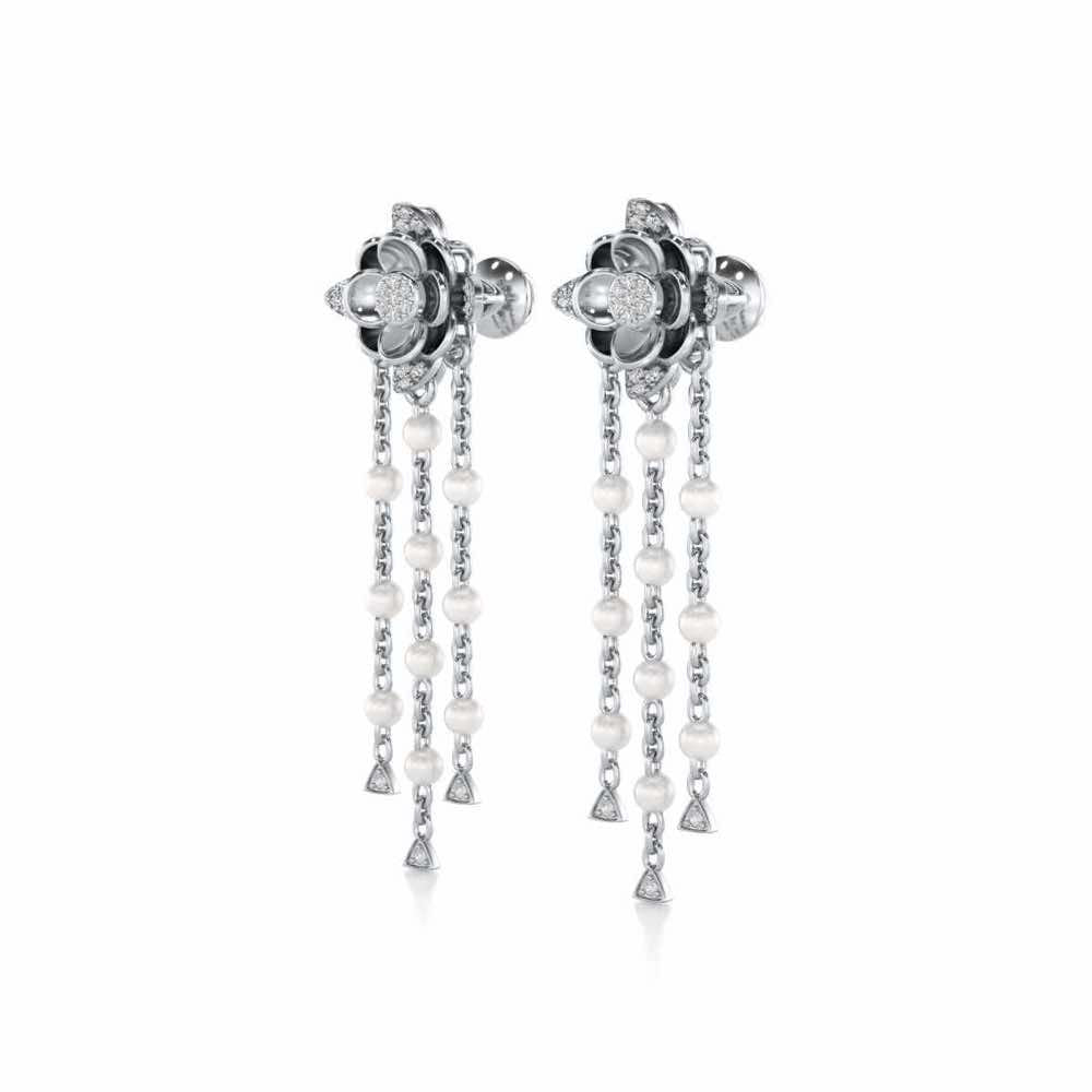 Bhrami Silver Dangler Earrings - White Gold - Image 3