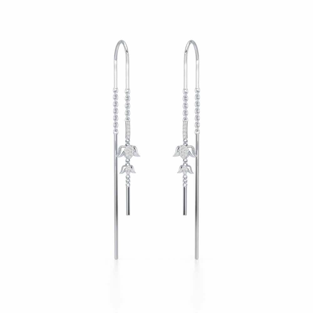 Bless Silver Dangler Earrings - White Gold - Image 2