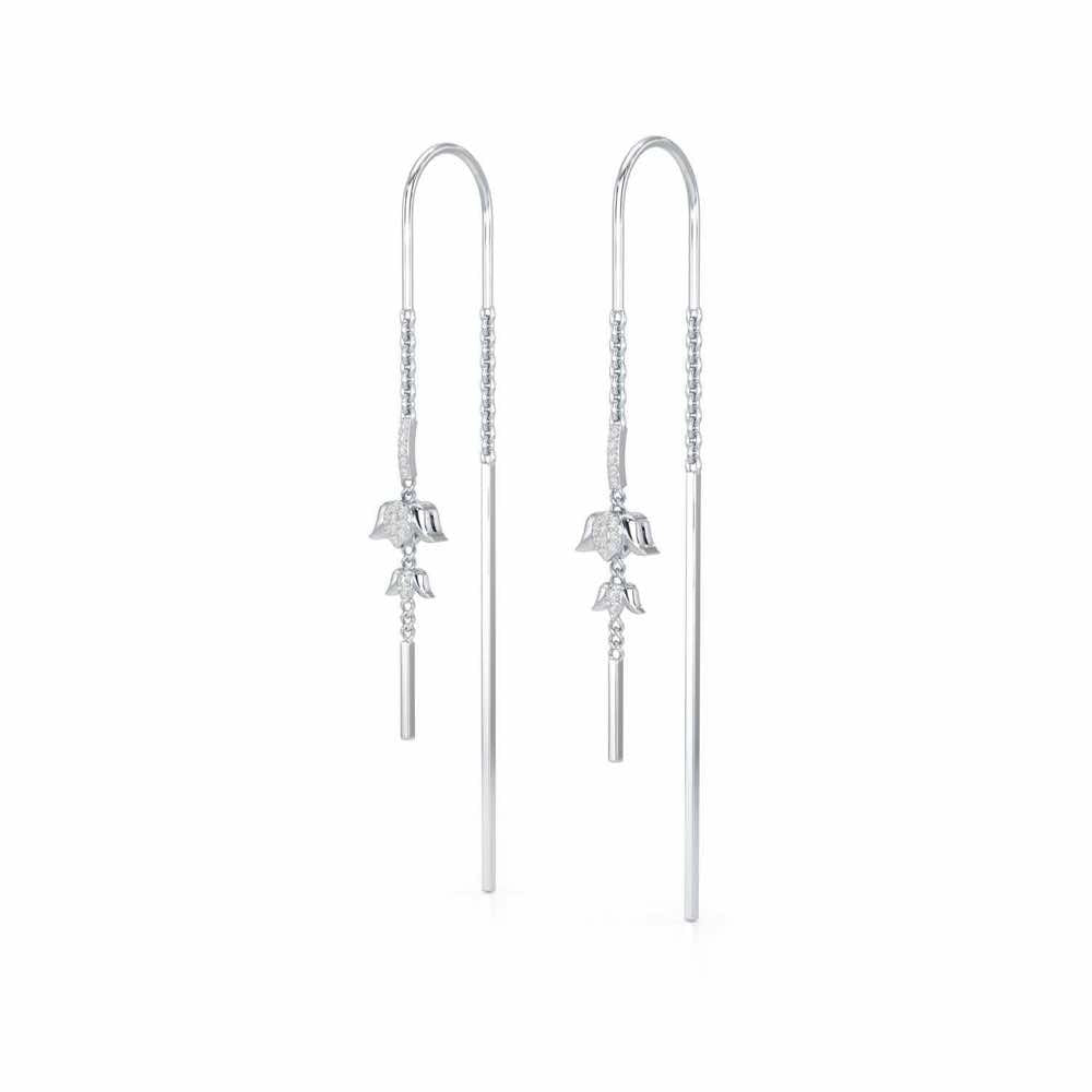 Bless Silver Dangler Earrings - White Gold - Image 3