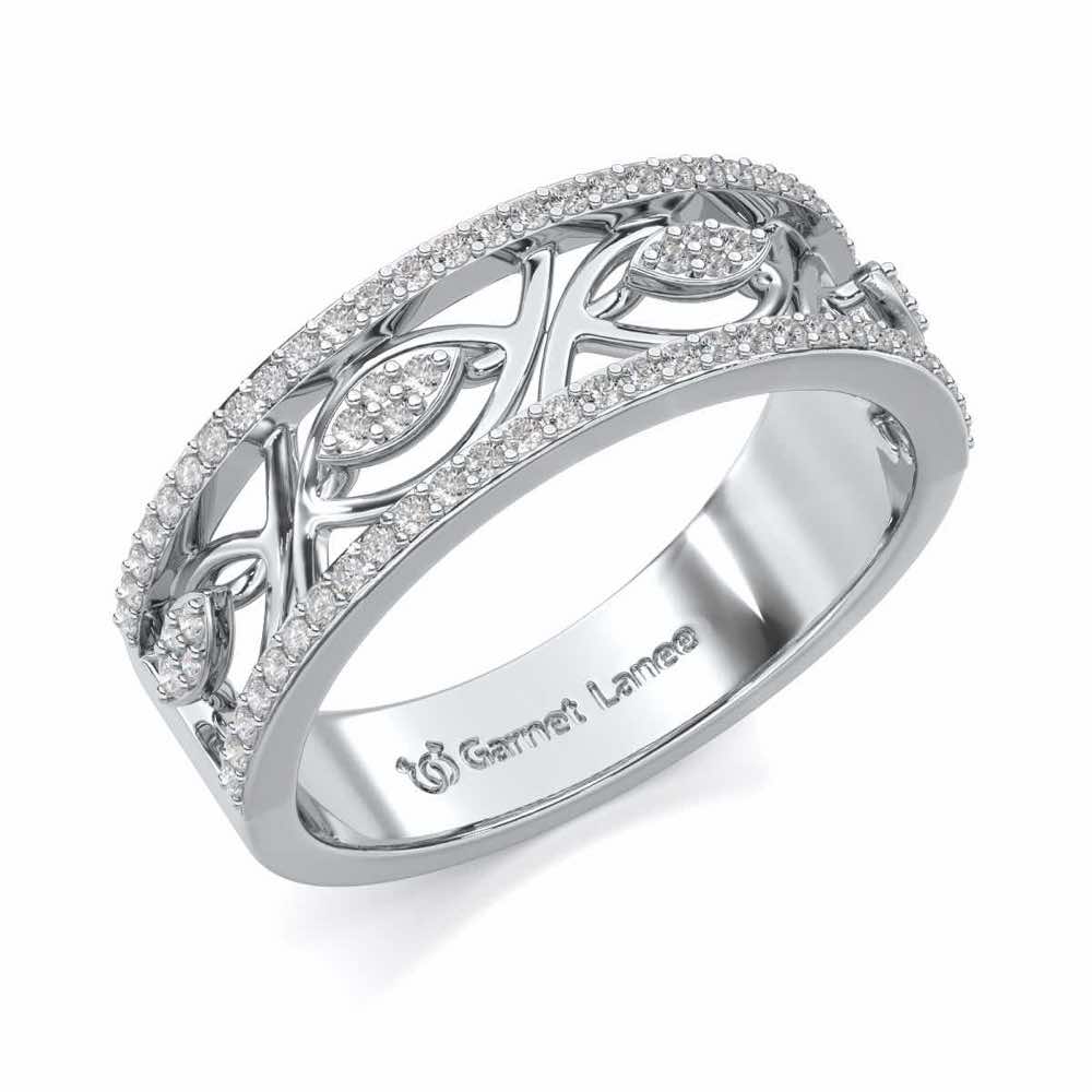 Bling Eye Silver Band Ring - White Gold - Image 1