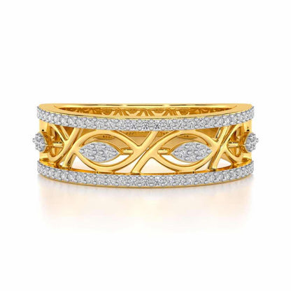 Bling Eye Silver Band Ring - Yellow Gold - Image 4