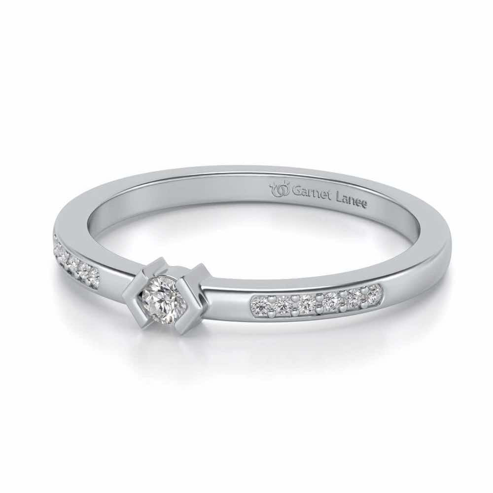Blissed Solitaire Silver Ring - White Gold - Image 2