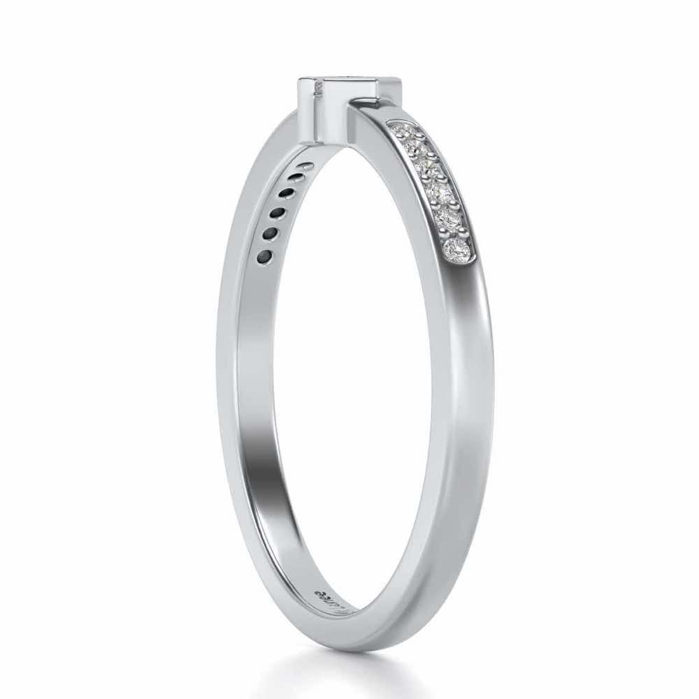 Blissed Solitaire Silver Ring - White Gold - Image 3