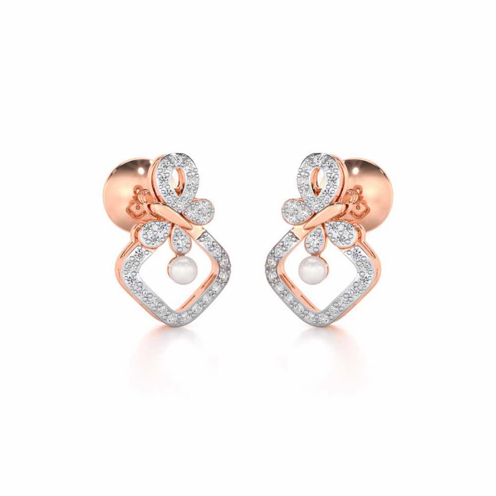 Blissfly Silver Pearl Earrings - Rose Gold - Image 1