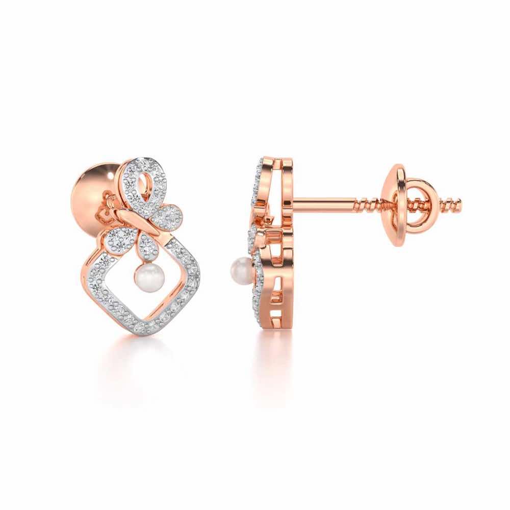 Blissfly Silver Pearl Earrings - Rose Gold - Image 4
